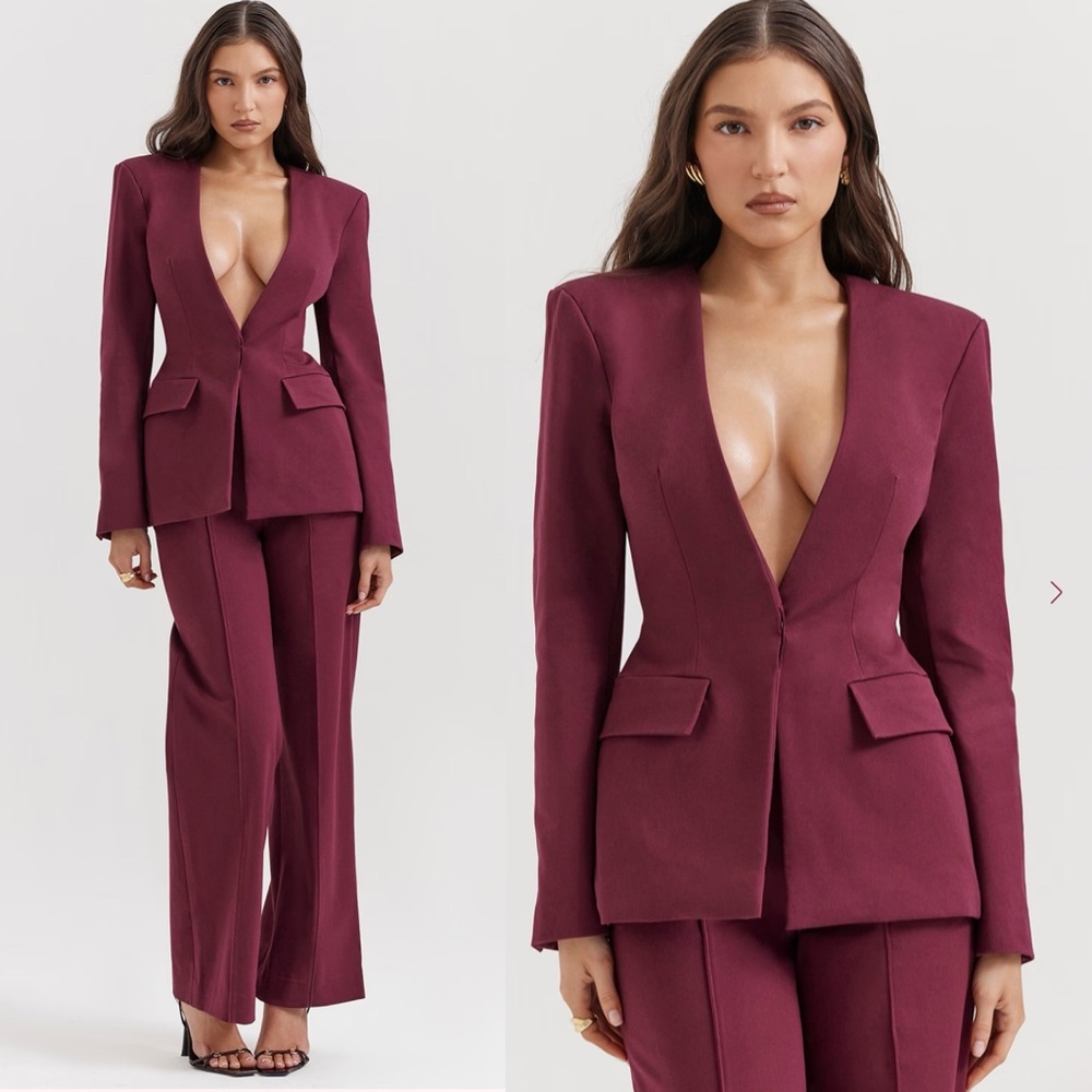 House of CB 'Theodora' Wine Deep‎ V Blazer NWOT size M